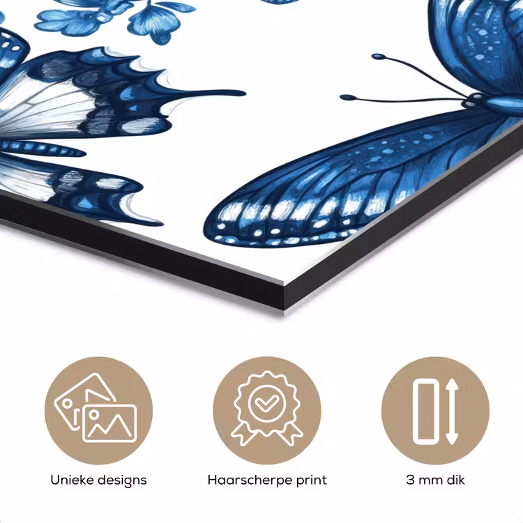 Blauw - Vlinders - Bloemen - Wit aluminium wit klein 46 -closeup_NL