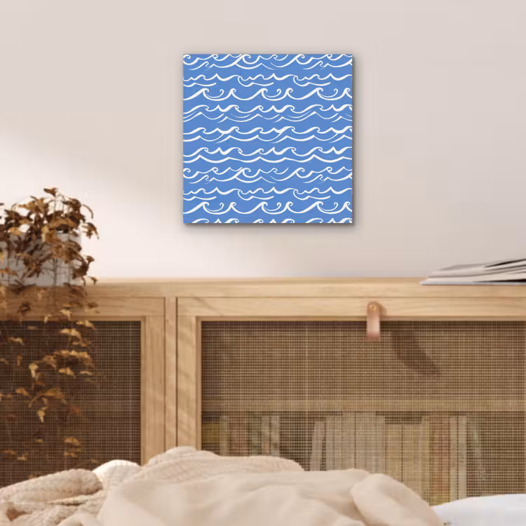 Blauw - Wit - Simpel - Getekend - Golven aluminium wit klein 46 -sfeer3