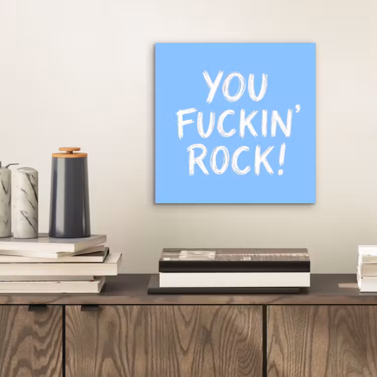 Blauw - Wit - You fuckin rock aluminium wit klein -sfeer1