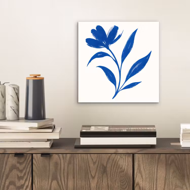 Bloem - Blaadjes - Minimalistisch - Blauw aluminium wit klein -sfeer1