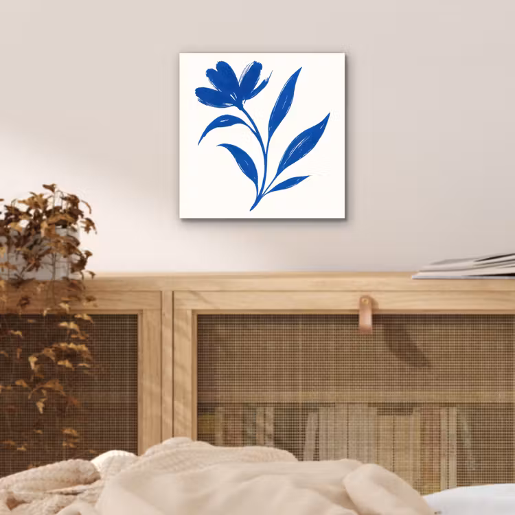 Bloem - Blaadjes - Minimalistisch - Blauw aluminium wit klein -sfeer3