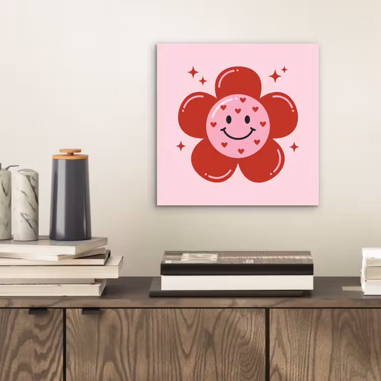 Bloem - Roze - Hartjes aluminium wit klein -sfeer1