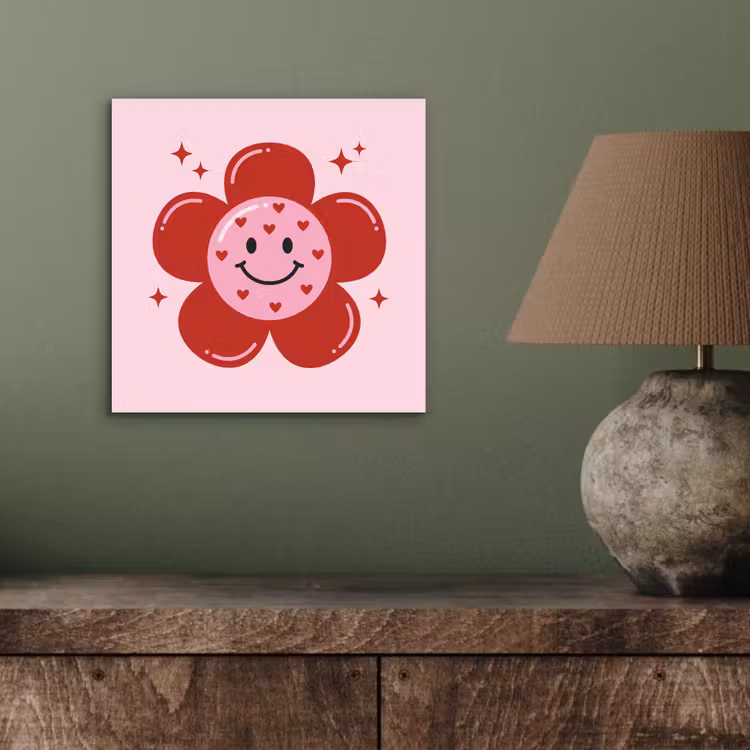 Bloem - Roze - Hartjes aluminium wit klein -sfeer2