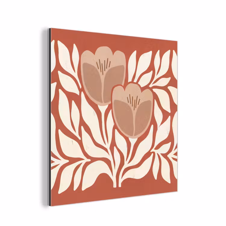 Bloemen - Abstract - Modern - Beige - Natuur aluminium wit klein -3d