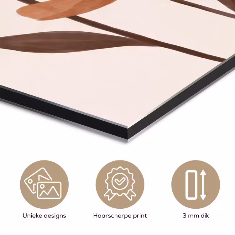 Bloemen - Abstract - Modern - Bruin - Decoratief aluminium wit klein -closeup_NL