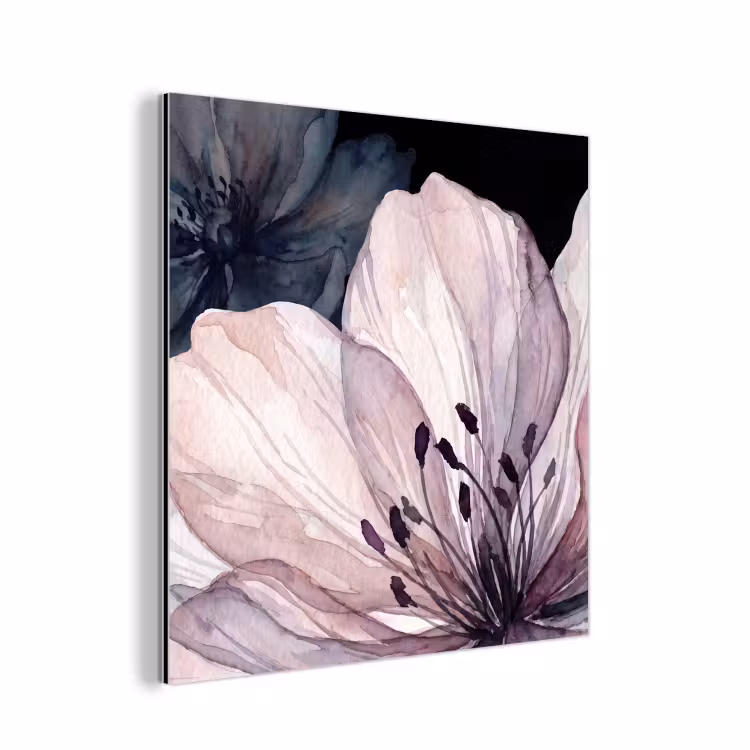 Bloemen - Aquarel - Modern - Roze - Donker aluminium wit klein -3d