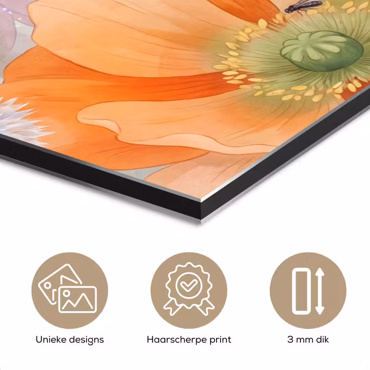 Bloemen - Aquarel - Natuur - Modern - Kleurrijk aluminium wit klein -closeup_NL