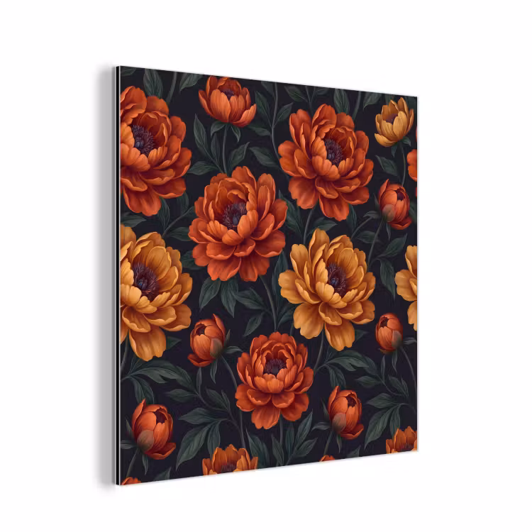 Bloemen - Bladeren - Natuur - Modern - Oranje aluminium wit klein -3d