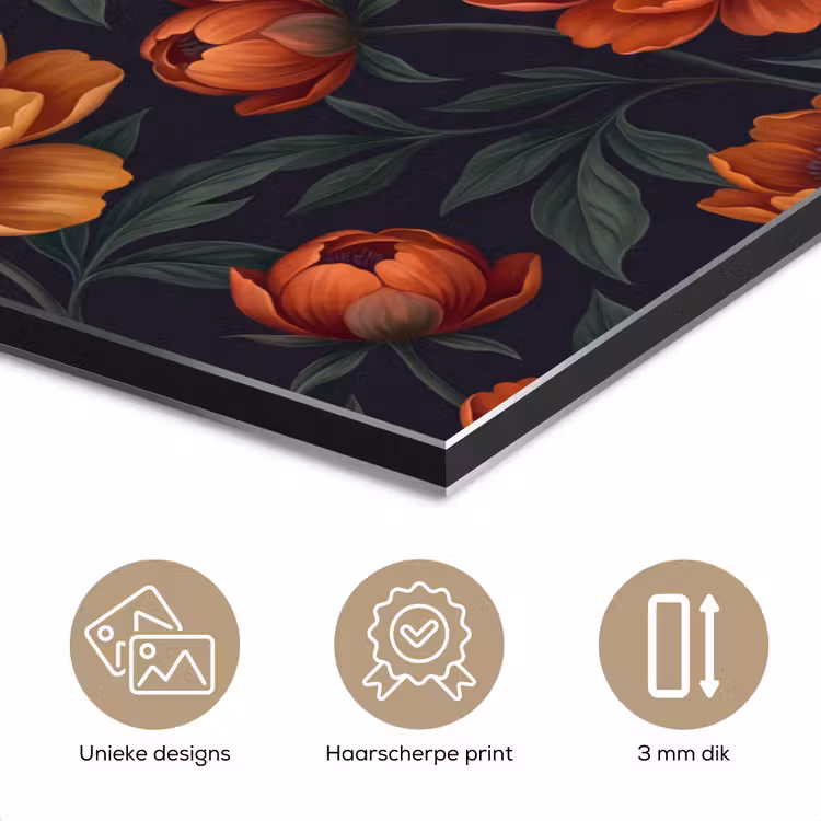 Bloemen - Bladeren - Natuur - Modern - Oranje aluminium wit klein -closeup_NL