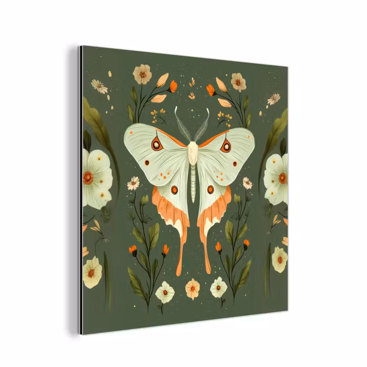 Bloemen - Bladeren - Olijfgroen - Vlinder aluminium wit klein -3d