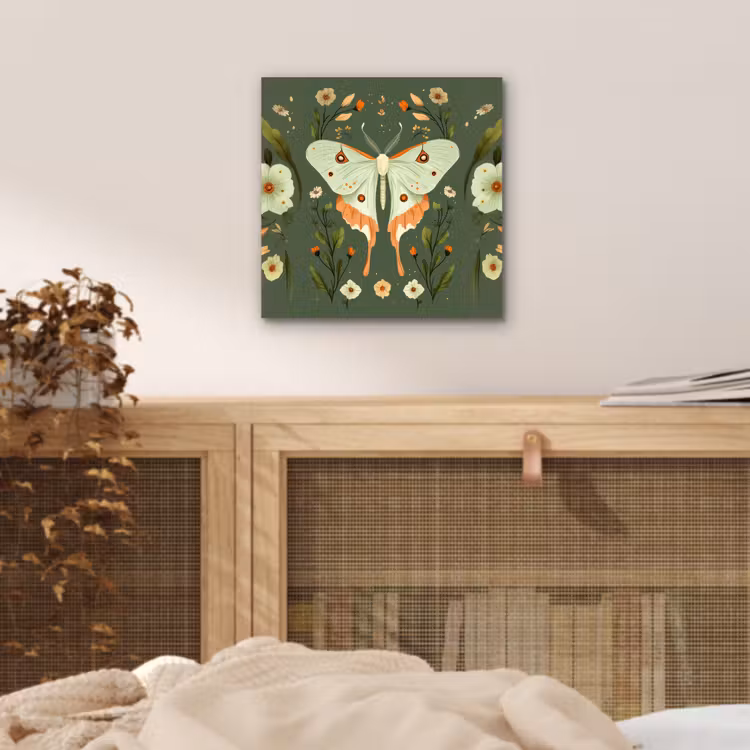 Bloemen - Bladeren - Olijfgroen - Vlinder aluminium wit klein -sfeer3