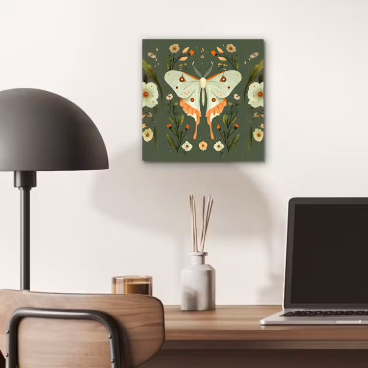 Bloemen - Bladeren - Olijfgroen - Vlinder aluminium wit klein -sfeer5