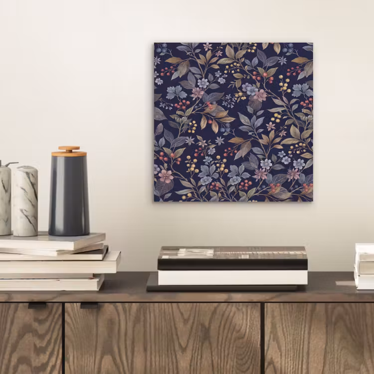 Bloemen - Bladeren - Patroon - Botanisch - Donkerblauw aluminium wit klein -sfeer1