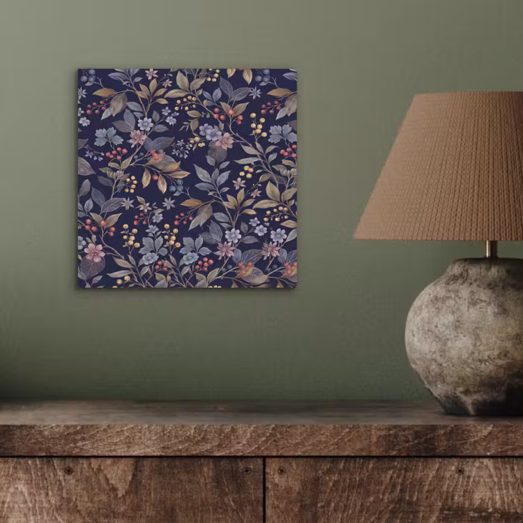 Bloemen - Bladeren - Patroon - Botanisch - Donkerblauw aluminium wit klein -sfeer2