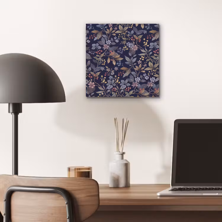 Bloemen - Bladeren - Patroon - Botanisch - Donkerblauw aluminium wit klein -sfeer5