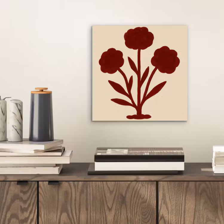 Bloemen - Bladeren - Rood - Minimalistisch aluminium wit klein -sfeer1