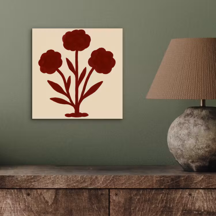 Bloemen - Bladeren - Rood - Minimalistisch aluminium wit klein -sfeer2