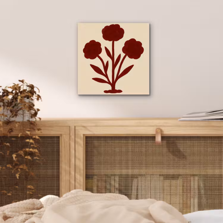 Bloemen - Bladeren - Rood - Minimalistisch aluminium wit klein -sfeer3