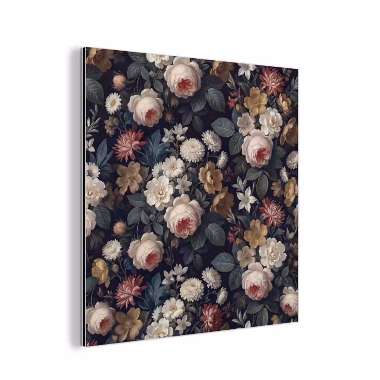 Bloemen - Boeket - Botanisch - Vintage - Donkere achtergrond aluminium wit klein -3d