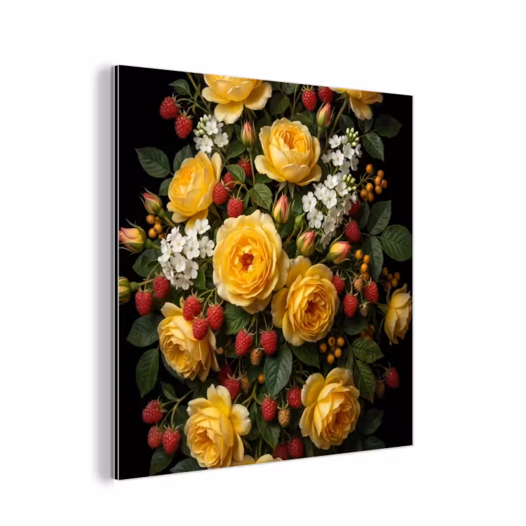Bloemen - Boeket - Natuur - Klassiek - Geel aluminium wit klein -3d