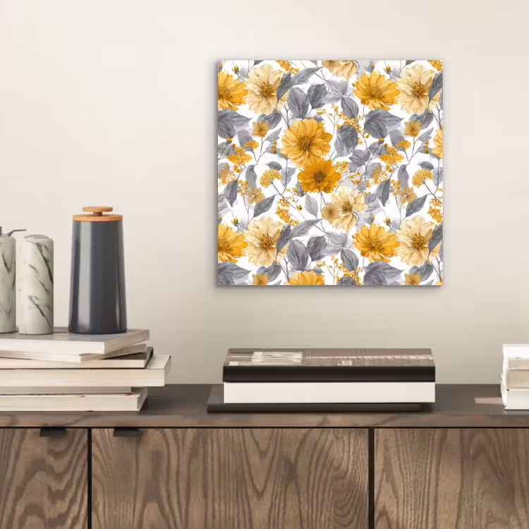 Bloemen - Botanisch - Elegant - Okergeel - Grijs aluminium wit klein 46 -sfeer1