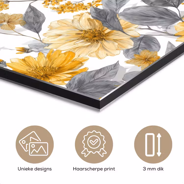 Bloemen - Botanisch - Elegant - Okergeel - Grijs aluminium wit klein 46 -closeup_NL