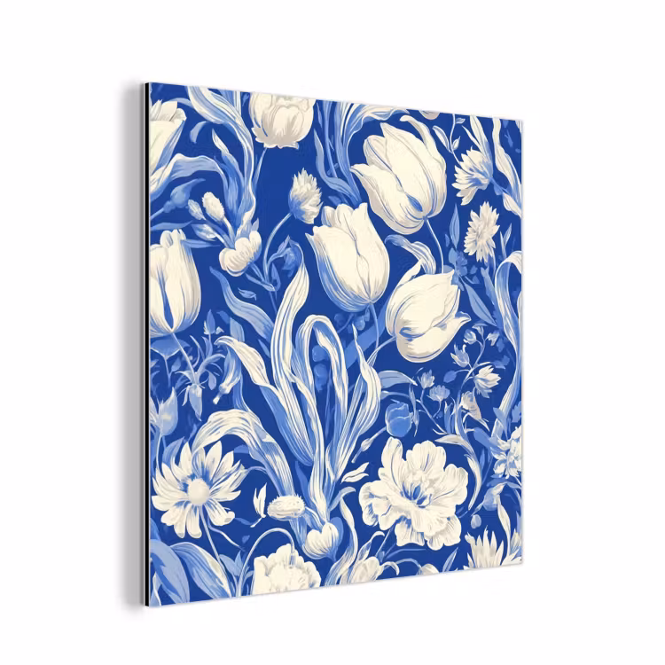 Bloemen - Delfts Blauw - Patroon - Tulp aluminium wit klein -3d