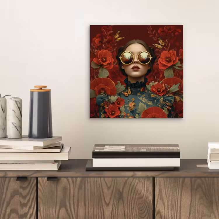 Bloemen - Dieprood - Zonnebril - Vrouw aluminium wit klein -sfeer1