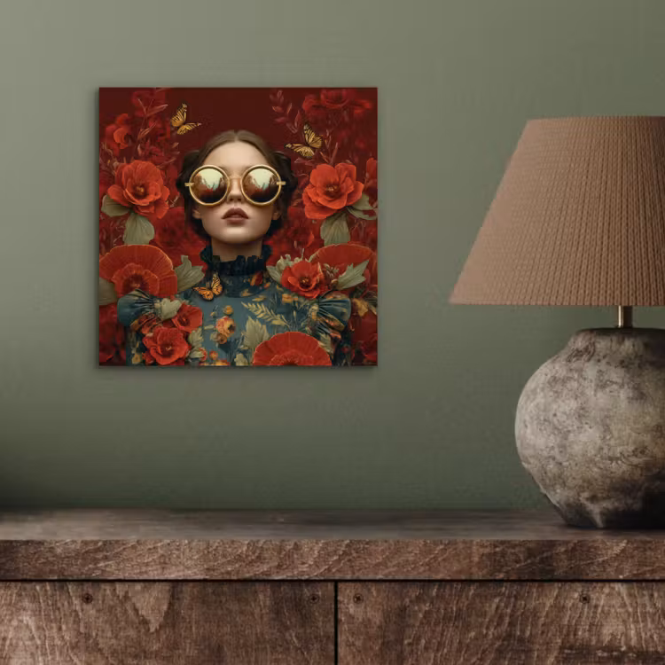 Bloemen - Dieprood - Zonnebril - Vrouw aluminium wit klein -sfeer2