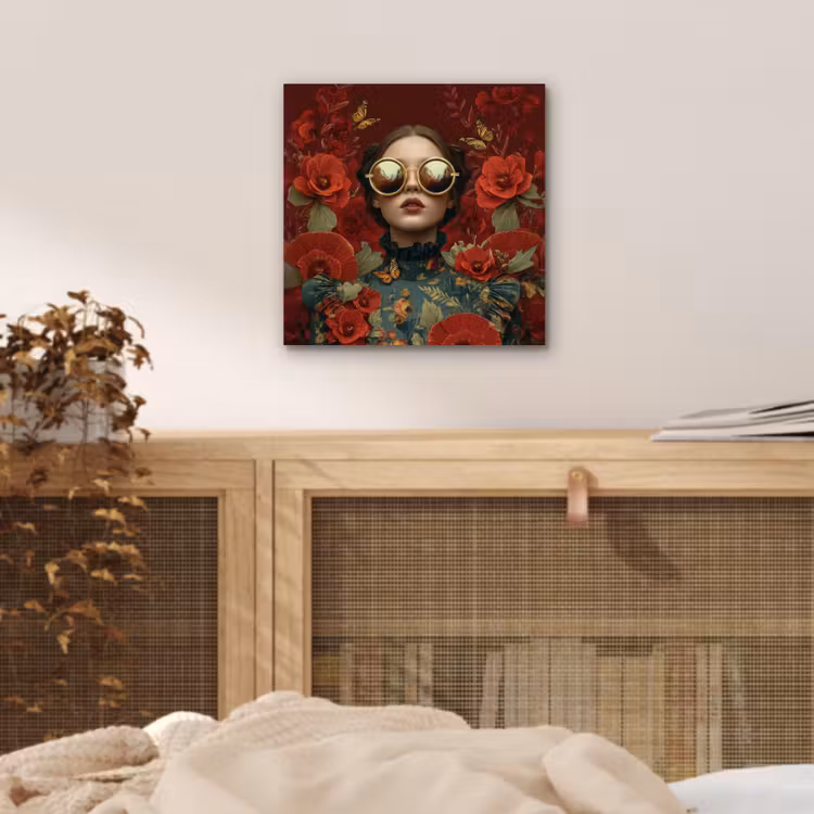 Bloemen - Dieprood - Zonnebril - Vrouw aluminium wit klein -sfeer3