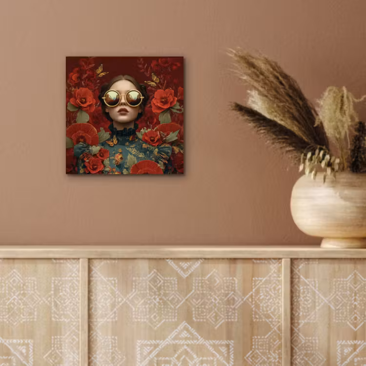 Bloemen - Dieprood - Zonnebril - Vrouw aluminium wit klein -sfeer4