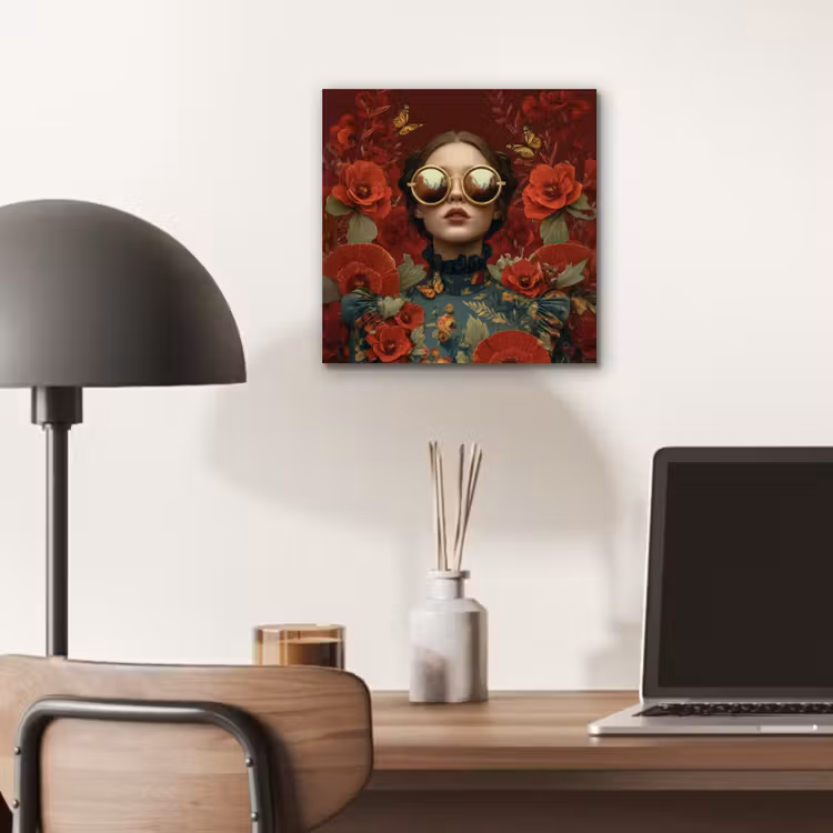 Bloemen - Dieprood - Zonnebril - Vrouw aluminium wit klein -sfeer5