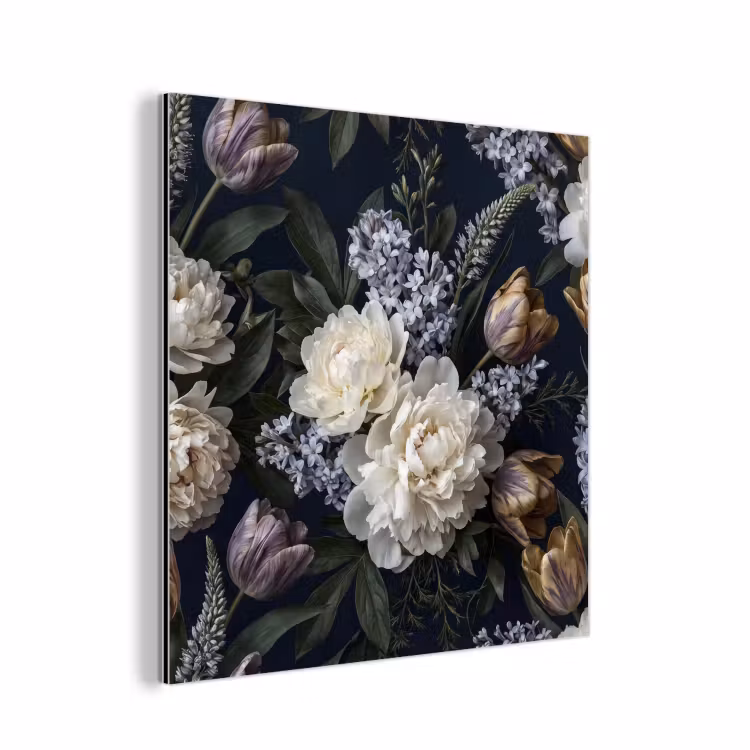 Bloemen - Donker - Elegant - Natuur - Wit aluminium wit klein -3d