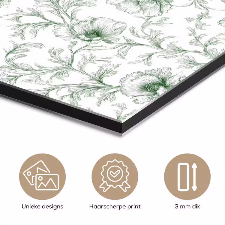 Bloemen - Getekend - Groen aluminium wit klein 46 -closeup_NL