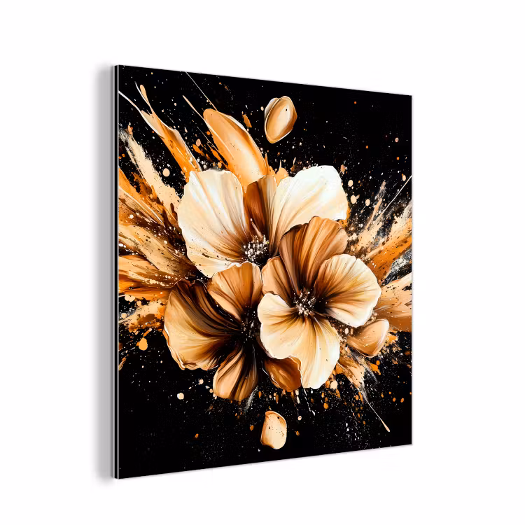 Bloemen - Goud - Graffiti - Zwart - Abstract aluminium wit klein -3d