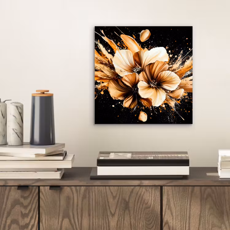 Bloemen - Goud - Graffiti - Zwart - Abstract aluminium wit klein -sfeer1