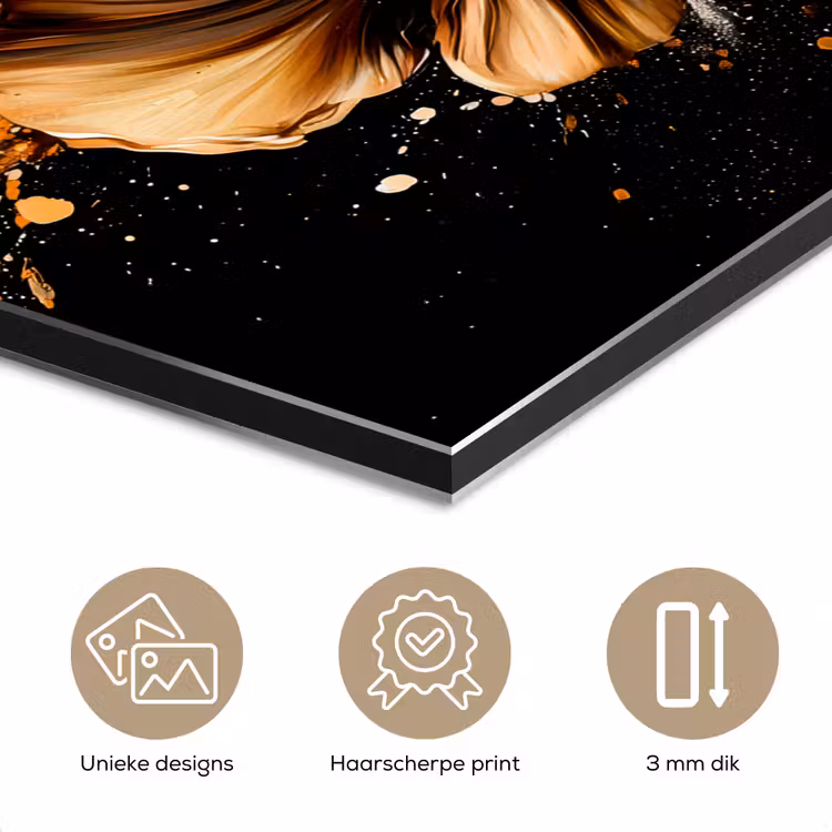 Bloemen - Goud - Graffiti - Zwart - Abstract aluminium wit klein -closeup_NL