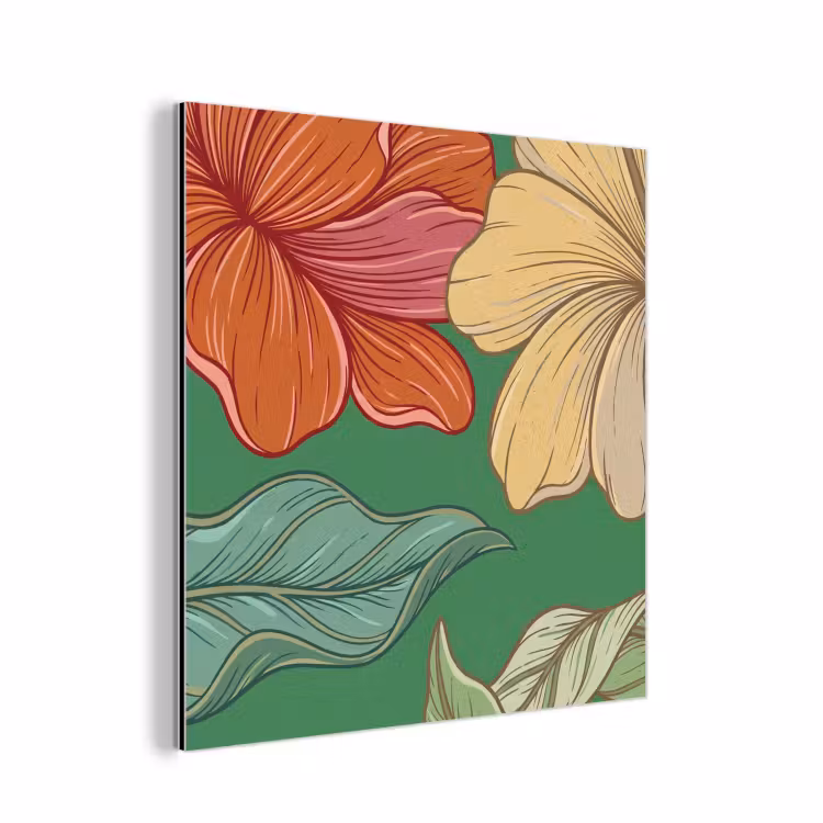 Aluminium schilderij - Bloemen - Groen - Illustratie - Bloemen - Groen - Illustratie aluminium wit klein