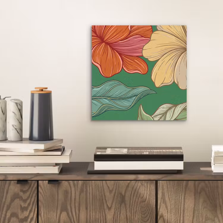 Aluminium schilderij - Bloemen - Groen - Illustratie - Bloemen - Groen - Illustratie aluminium wit klein