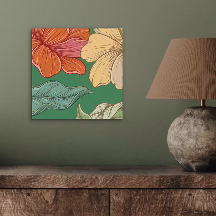 Aluminium schilderij - Bloemen - Groen - Illustratie - Bloemen - Groen - Illustratie aluminium wit klein