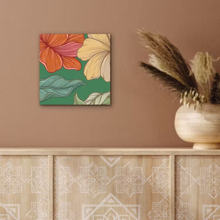 Aluminium schilderij - Bloemen - Groen - Illustratie - Bloemen - Groen - Illustratie aluminium wit klein