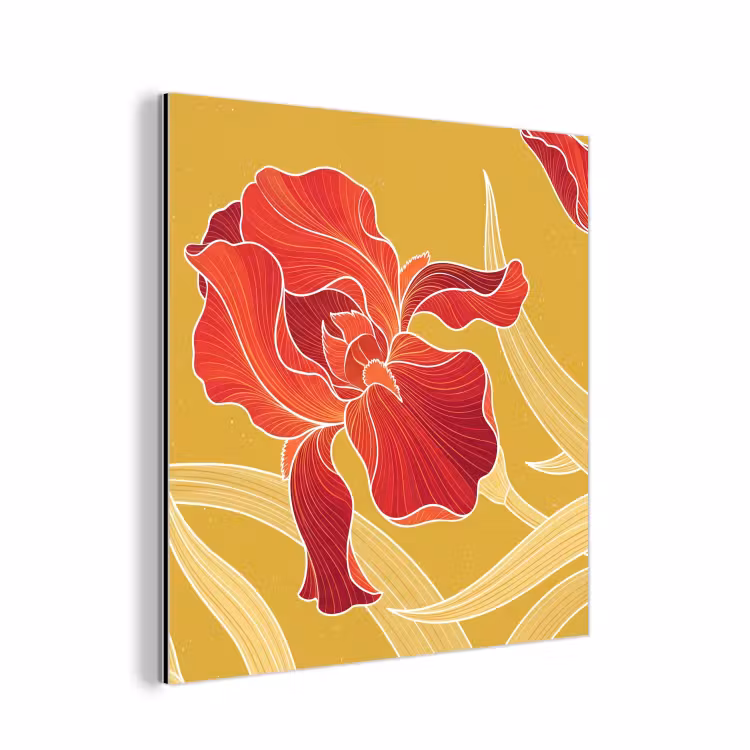 Aluminium schilderij - Bloemen - Illustratie - Rood - Bloemen - Illustratie - Rood aluminium wit klein