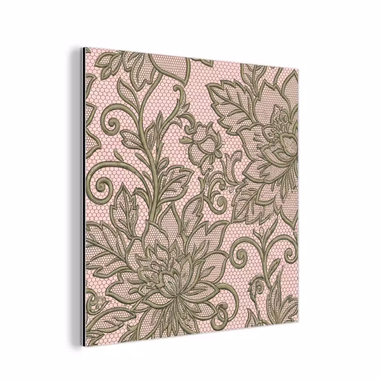 Bloemen - Kant - Patroon - Klassiek - Groen aluminium wit klein -3d