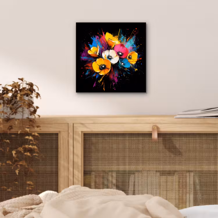 Bloemen - Kleurrijk - Graffiti - Modern - Boeket aluminium wit klein -sfeer3