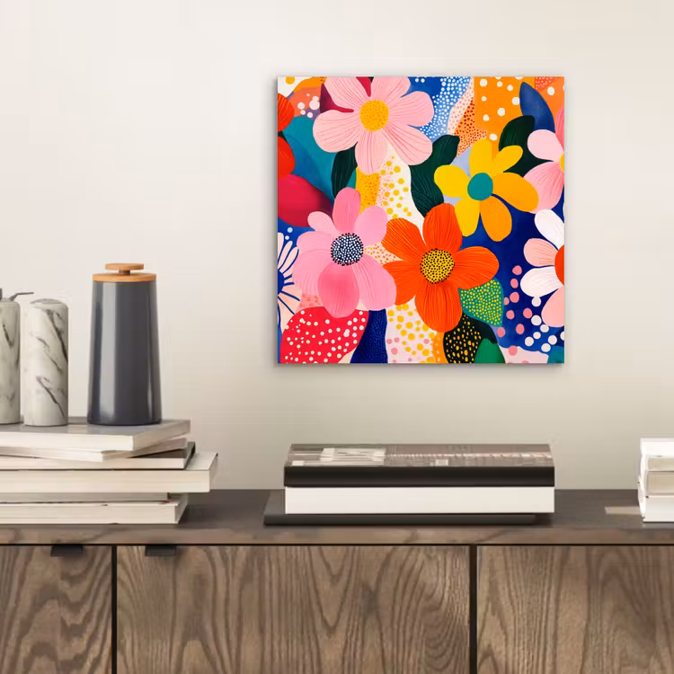 Bloemen - Kleurrijk - Stippen aluminium wit klein -sfeer1