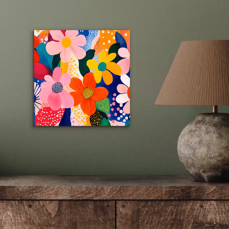 Bloemen - Kleurrijk - Stippen aluminium wit klein -sfeer2