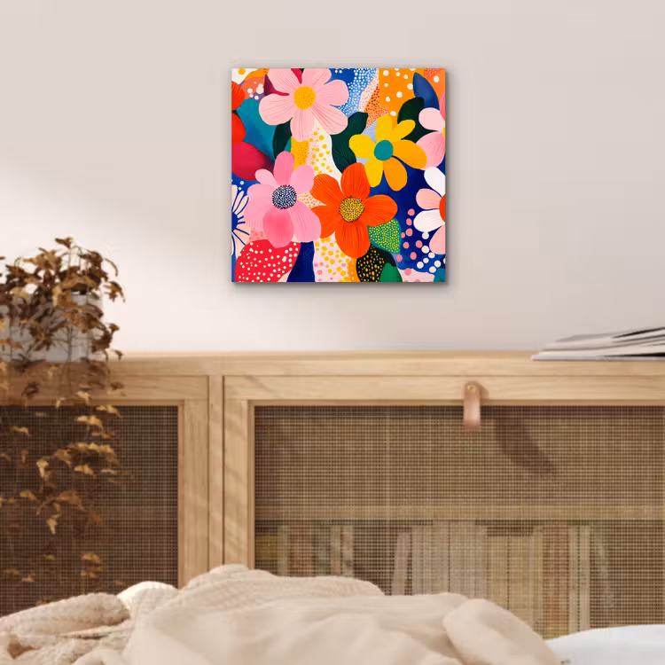 Bloemen - Kleurrijk - Stippen aluminium wit klein -sfeer3