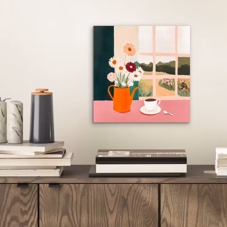 Bloemen - Koffie - Raam aluminium wit klein -sfeer1