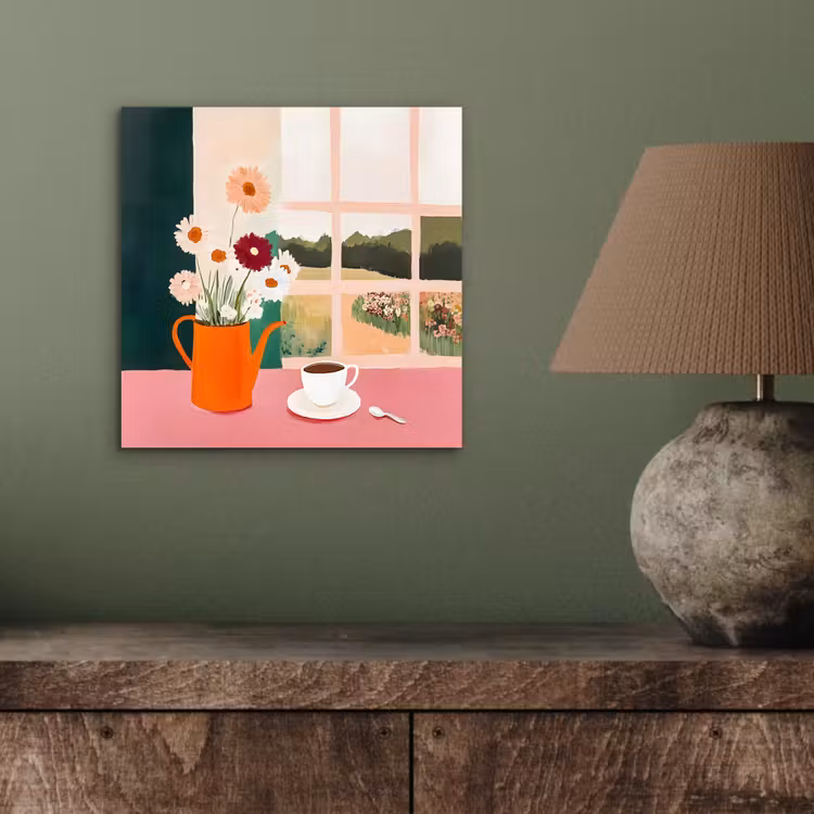 Bloemen - Koffie - Raam aluminium wit klein -sfeer2