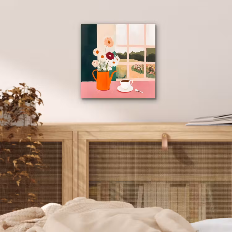 Bloemen - Koffie - Raam aluminium wit klein -sfeer3